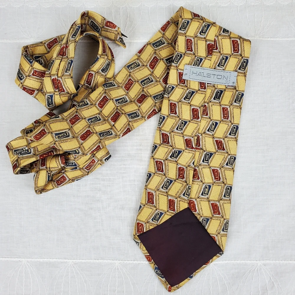 Vintage 70's HALSTON Gold Silk Tie - Picture 6 of 11